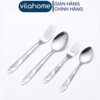 Combo 5 thìa dĩa inox vilahome, thìa inox có họa tiết hoa văn tinh tế đẹp mắt