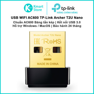USB Thu WIFI TP-Link Archer T2U Nano | AC600 Băng tần kép | Kết nối USB 3.0 | Hỗ trợ Windows/MacOS | Bảo hành 2 năm