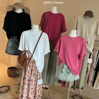 [𝗞𝗶𝗺 𝗔𝗻𝗵 ✿] Áo phông trơn gân form rộng ⛅️