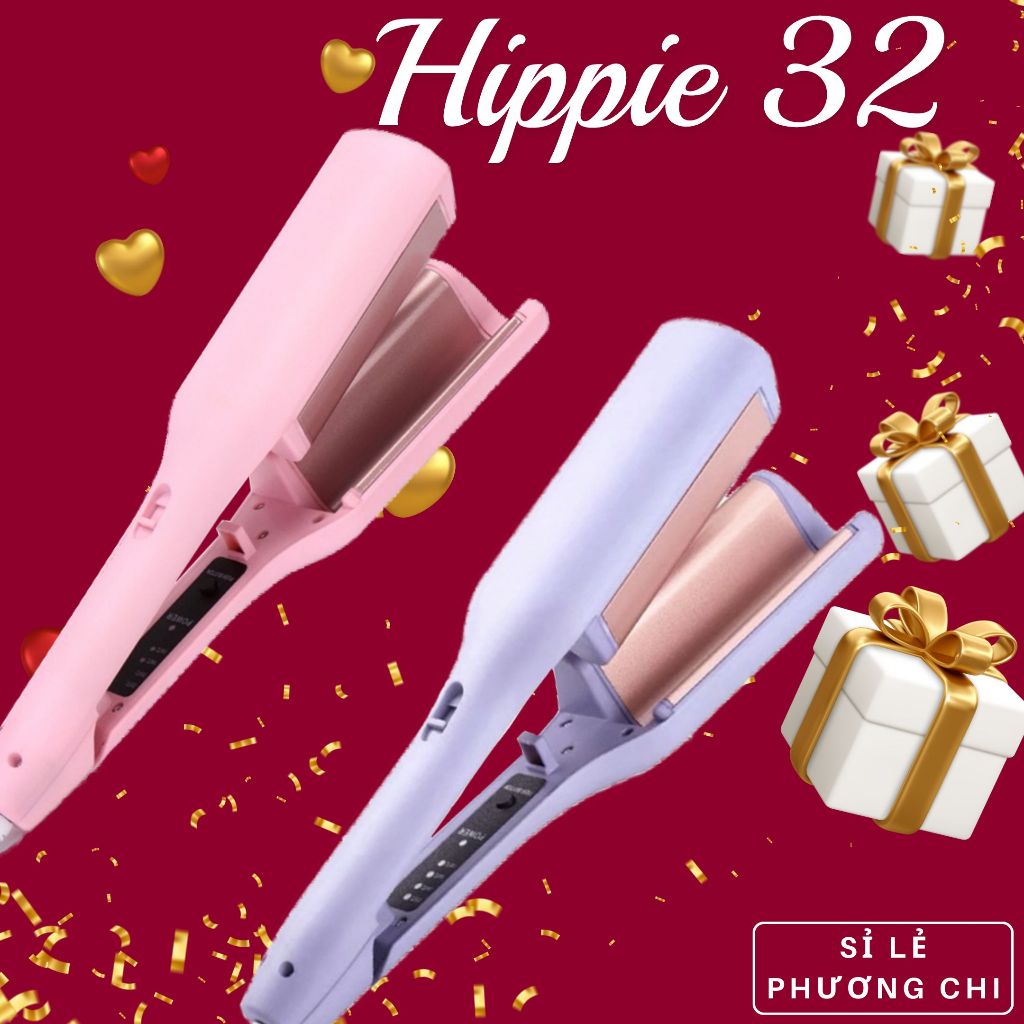 Máy Uốn Tóc Xoăn Hippie 32mm, Máy Làm Xoăn Sóng Nước Tạo Kiểu Chất Liệu Gốm Sứ Ceramic Chỉnh Nhiệt -