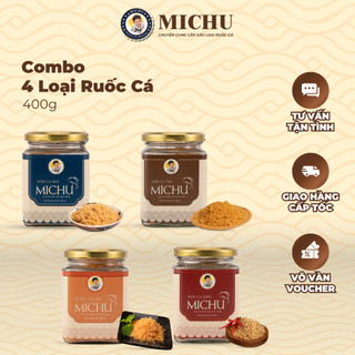 Combo 400gr Ruốc Michu Tinh Hoa Của Thiên Nhiên: Ruốc Cá Hồi & Ruốc Cá Ngừ & Ruốc Cá Thu & Ruốc Cá Măng