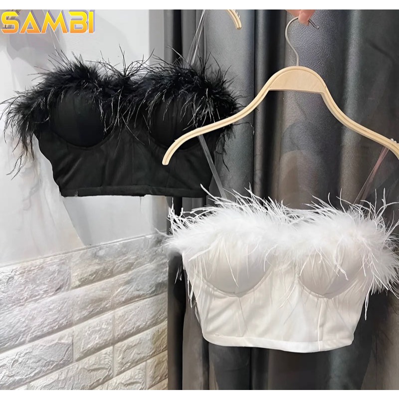 Áo ống cúp ngực phối lông viền cực xinh