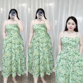 [Bigsize 60-90kg] Đầm 2 dây xẻ túi lụa mango