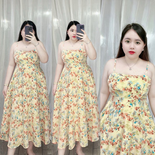 [Bigsize 60-90kg] Đầm 2 dây xẻ túi lụa mango