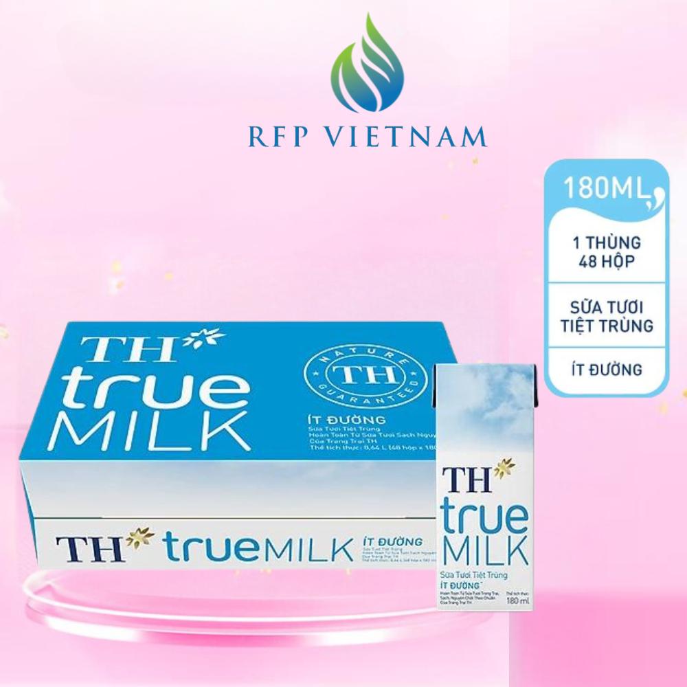 Thùng sữa tươi tiệt trùng ít đường TH True Milk 180ml x 48 hộp