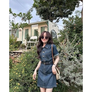 BIGSIZE HIẾU HIẾU (55-95KG) - Váy jeans nữ sơ mi tay ngắn phối túi hộp basic