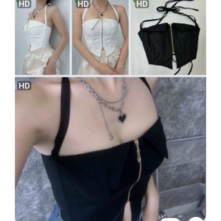 Áo yếm cột dây tà nhọn khoá kéo xịn sò