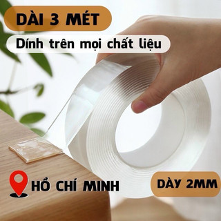 Cuộn băng keo 3m 2 mặt, keo dán 3m siêu dính dài 3 mét dày 2 mm