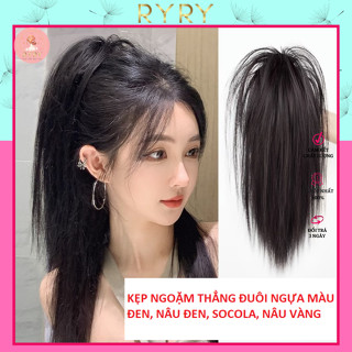 Tóc giả búi phủ thẳng đuôi ngựa, tóc giả kẹp ngoặm thẳng cho nữ trẻ trung năng động - Phụ kiện RYRY
