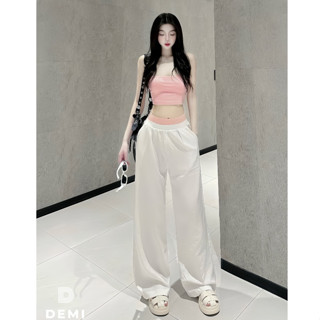 Set đồ nữ sang chảnh tiểu thư áo quây croptop màu sắc phối quần trắng cạp màu cá tính trẻ trung năng động thiết kế LONA