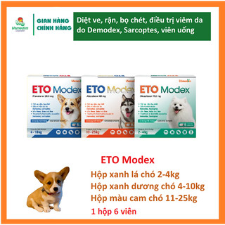 Vemedim ETO Modex - Diệt ve, rận, bọ chét, viêm da do Demodex, Sarcoptes cho chó, hộp 6 viên