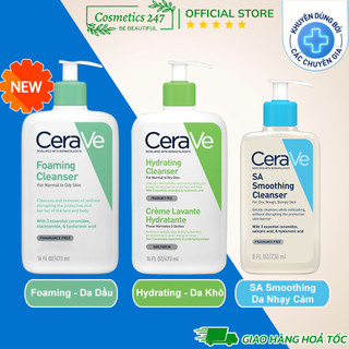 Sữa Rửa Mặt CeraVe SA Smoothing, Hydrating, Foaming Cleanser Dành Cho Da Dầu Mụn, Khô, Nhạy Cảm 88ml – 236ml – 473ml