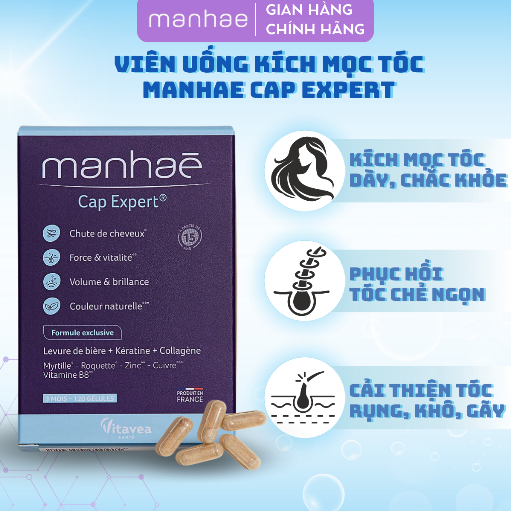 Viên uống kích mọc tóc Manhae Cap Expert chống rụng tóc giúp phục hồi và chăm sóc tóc chắc khỏe