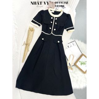 Đầm dự tiệc Nhật Vy cổ tròn phối bèo xếp ly viền ngực cách điệu chất lụa phù hợp công sở - D3013