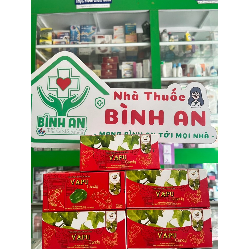 Kẹo VAPU - Giảm Ho, Đau Họng, Dùng Cho Người Tiểu Đường, Ăn Kiên (hộp 3 vỉ × 10 viên) - NT Bình An.
