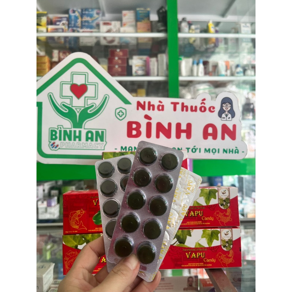 Kẹo VAPU - Giảm Ho, Đau Họng, Dùng Cho Người Tiểu Đường, Ăn Kiên (hộp 3 vỉ × 10 viên) - NT Bình An.