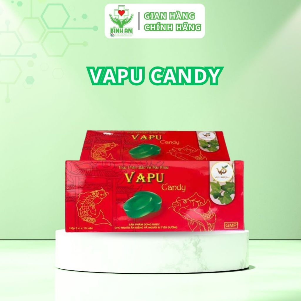 Kẹo VAPU - Giảm Ho, Đau Họng, Dùng Cho Người Tiểu Đường, Ăn Kiên (hộp 3 vỉ × 10 viên) - NT Bình An.