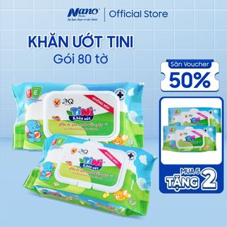  Combo 5 gói Khăn ướt Tini không mùi 80 tờ cỡ lớn, khăn ướt nhiều tờ lớn - Nano Tissue