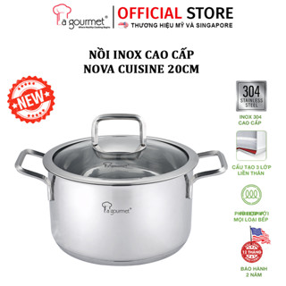 Nồi inox 3 lớp cao cấp La Gourmet Nova Cuisine nắp kính - an toàn sức khỏe, inox đúc 3 lớp sử dụng được bếp từ