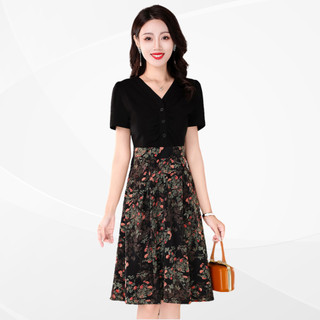Đầm cổ tim phối tùng xòe họa tiết hoa trẻ trung - ms1971