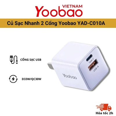 [ SIÊU HOT ] Củ sạc nhanh 2 cổng D33W/QC30W Yoobao YAD-C010A , Cổng USB-A sạc nhanh QC 30W (Max), Thiết kế mini nhỏ gọn