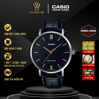 Đồng Hồ Nam Casio MTP-VT01L-1BUDF Màu Đen Kim Vàng Mặt Kính Khoáng 40mm Chống Nước Dây Da Vỏ Kim Loại Chính Hãng