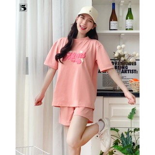Set bộ áo thun nữ Twentyfive dáng rộng in họa tiết chữ và quần short cạp chun TL11-QL07