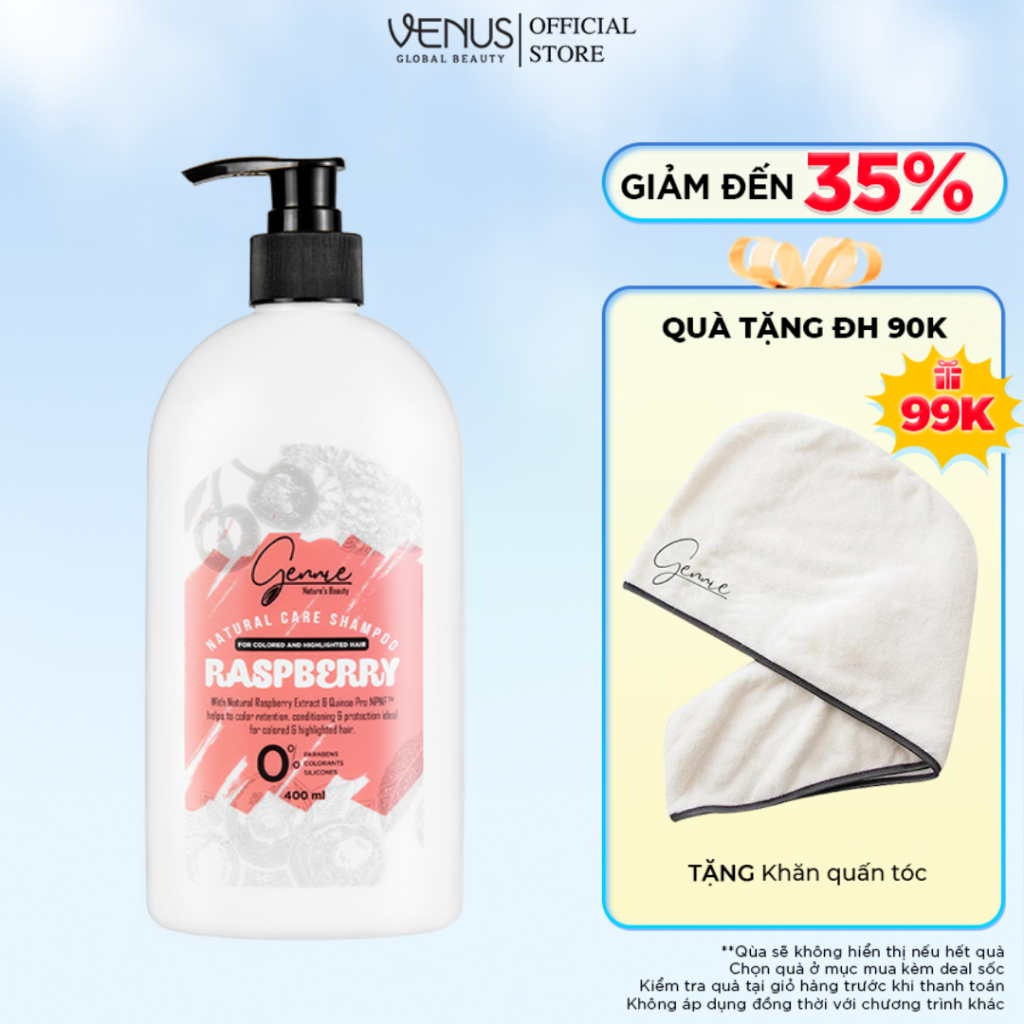 Dầu gội - xả Gennie Natural Care Raspberry cho tóc nhuộm và tóc highlight 400ml