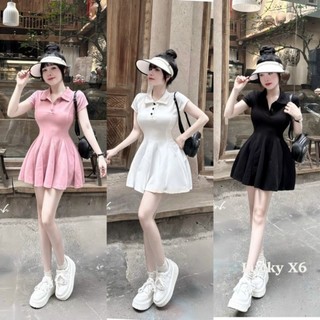 Váy sơ mi phối khuy chân váy xoè bồng chất mì nỉ siêu mát đẹp, Đầm váy thiết kế/Rosey.closet