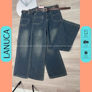 (NẤM 9 TẤC) Quần Ống Suông Nấm Lùn Jean Cho Nữ Xuông Rộng Túi Kiểu 9 Tấc 90cm Cạp Lưng Cao Màu Bụi 1m40 1m45 1m48 1m50