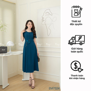 Đầm EMY EM7524 Xoè Xanh Hoa Vải