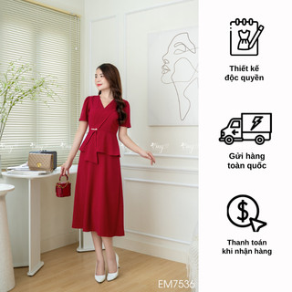 Đầm EMY EM7536 Xoè Đỏ Eo Peplum
