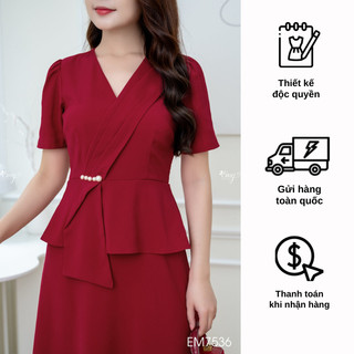 Đầm EMY EM7536 Xoè Đỏ Eo Peplum