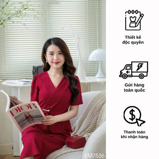 Đầm EMY EM7536 Xoè Đỏ Eo Peplum