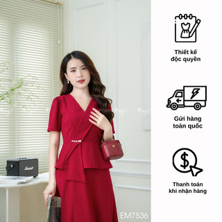 Đầm EMY EM7536 Xoè Đỏ Eo Peplum