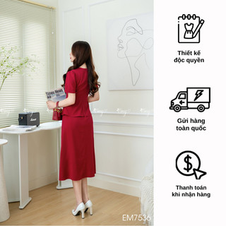 Đầm EMY EM7536 Xoè Đỏ Eo Peplum