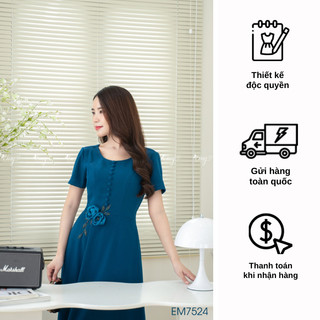 Đầm EMY EM7524 Xoè Xanh Hoa Vải