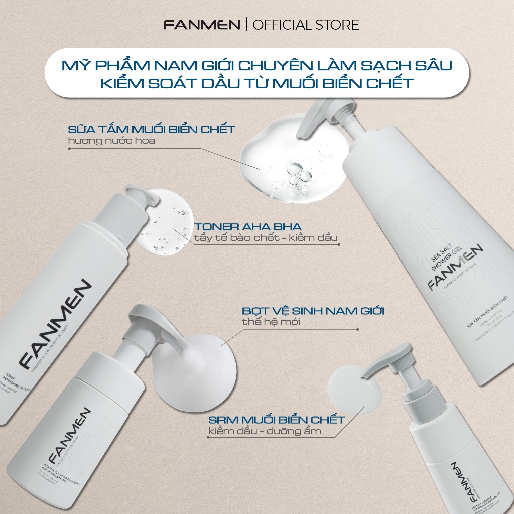 [COMBO TINH TẾ] Set Sữa Tắm Nam Và Bọt Vệ Sinh Fanmen Tinh Chất Muối Biển Làm Sạch Cơ Thể Diệt Khuẩn Khử Mùi Toàn Diện