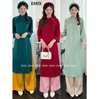 Áo dài cách tân EMIX tay lỡ chất lụa trơn, kèm mấn ngọc Aodaicahtantron302/P13K27