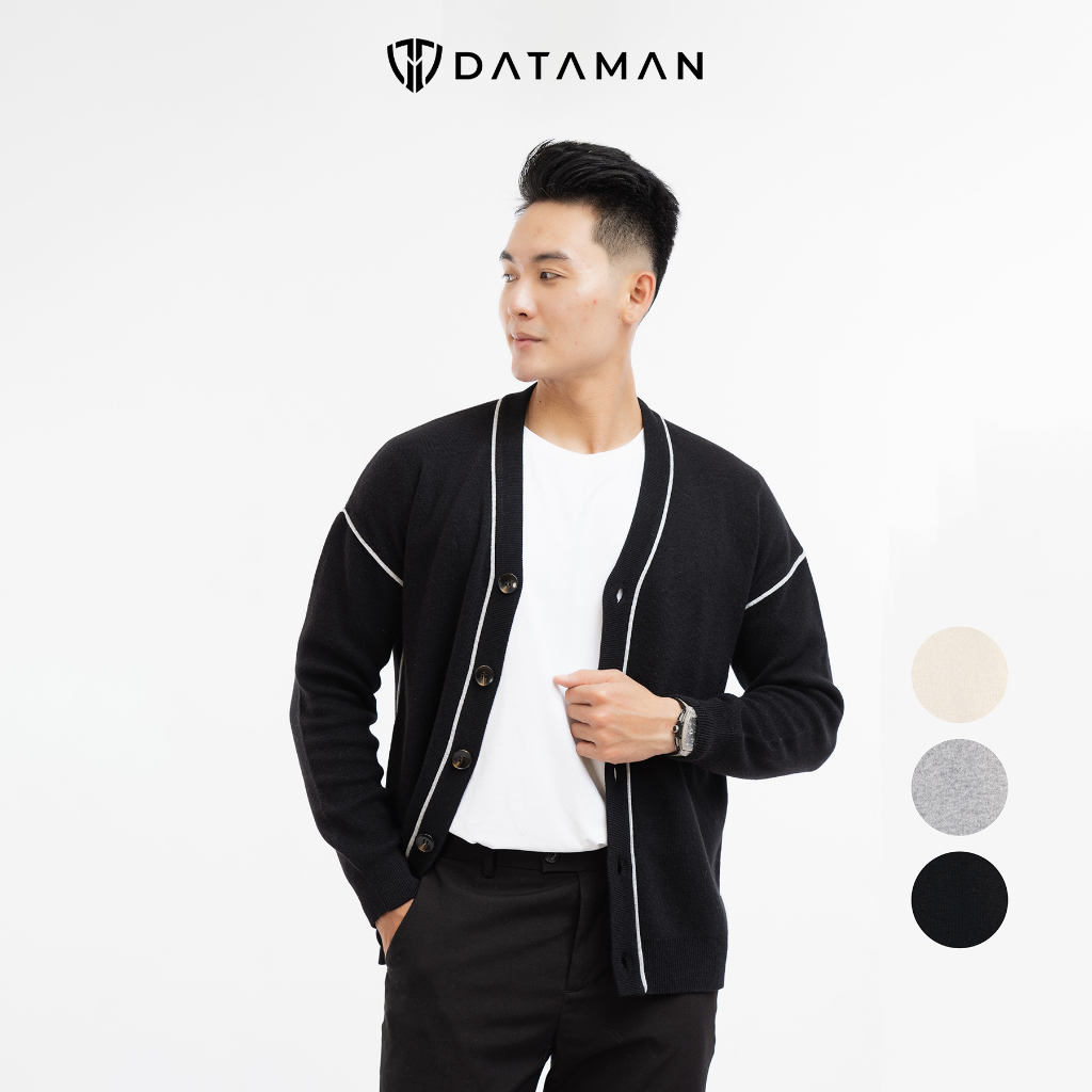 Áo Cardigan len nam DATAMAN, cổ chữ V, mở 5 khuy, chất len lông thỏ dày dặn, có viền trang trí phong cách Hàn Quốc DT31