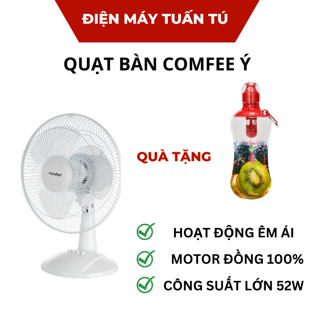 Quạt điện cơ quạt bàn thương hiệu Ý Comfee nút nhấn 3 tốc độ CF-TF3008MB, sải cánh 30cm -40cm, cánh quạt bán lẻ