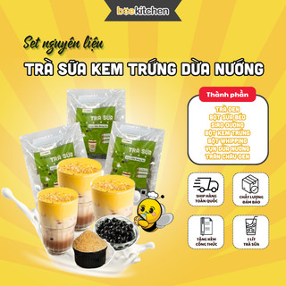 Set tự pha Trà sữa kem trứng dừa nướng Full Topping Nhà Bee - Thành phẩm 5-6 cốc