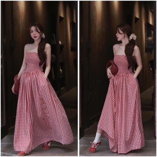 Đầm Váy Quây Kẻ Caro Maxi Dáng Dài Thiết Kế Bo Chun Ôm Eo Phối Váy Dáng Xòe Bồng Bềnh Sang Chảnh Hot Teen Nàng Thơ