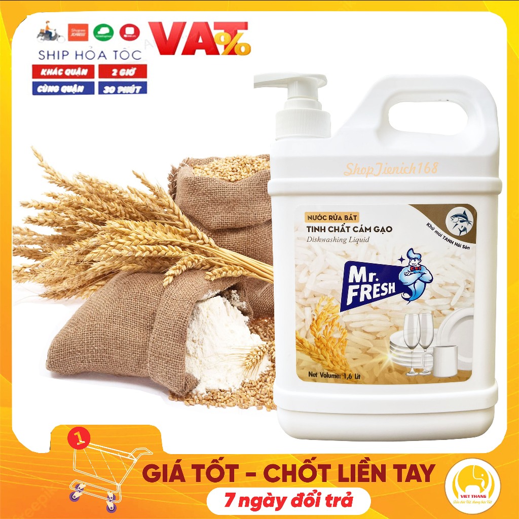 Nước Rửa Chén Mr.fresh tinh chất cám gạo 1.6L làm sạch nhanh các vết dầu mỡ,dịu nhẹ với da tay