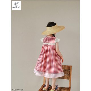 ĐẦM CARO ĐỎ PHỐI REN BÉ GÁI