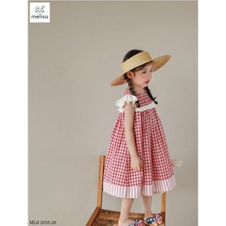ĐẦM CARO ĐỎ PHỐI REN BÉ GÁI