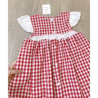 ĐẦM CARO ĐỎ PHỐI REN BÉ GÁI