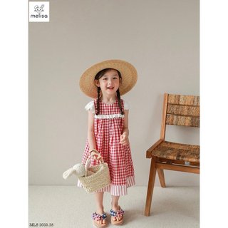 ĐẦM CARO ĐỎ PHỐI REN BÉ GÁI