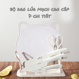 Bộ dao nhà bếp, dao ăn dặm cho bé, bộ dao lúa mạch kháng khuẩn thép không gỉ, bộ dao thớt inox