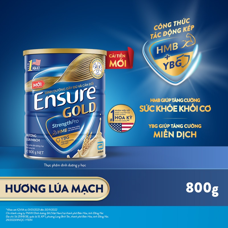 Sữa bột Ensure Gold Abbott hương lúa mạch 800g